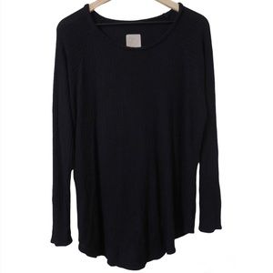 Chaser Black Waffle Knit Thermal Long Sleeve Pullover‎ Lounge Casual